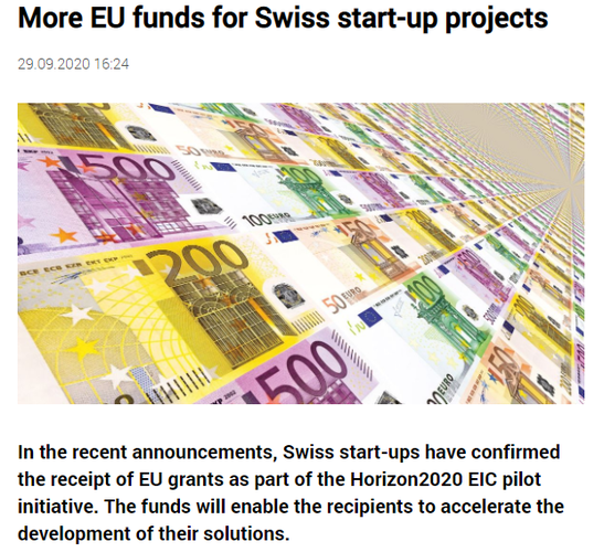 More EU funds for Swiss start-up projects