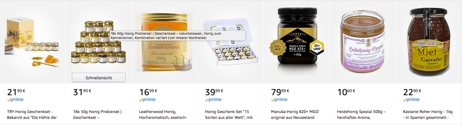 Honey at Amazon – large variety, large price differences