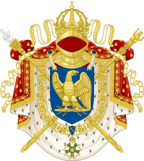 Abbildung 2: Das Wappen Kaiser Napoleons I. aus dem Hause Bonaparte. In der Mitte prominent platziert der Adler, auf dem roten Kaisersmantel finden sich die Bienen wieder.