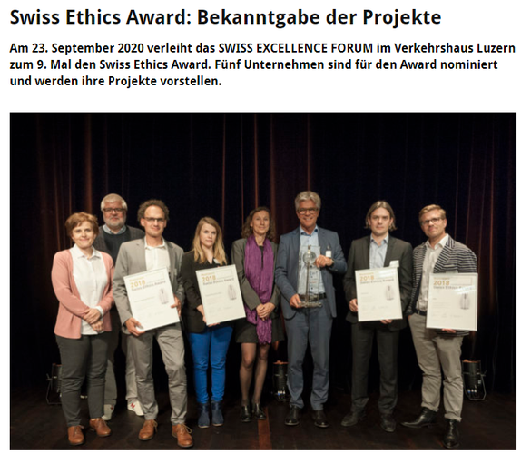 Swiss Ethics Award: Bekanntgabe der Projekte