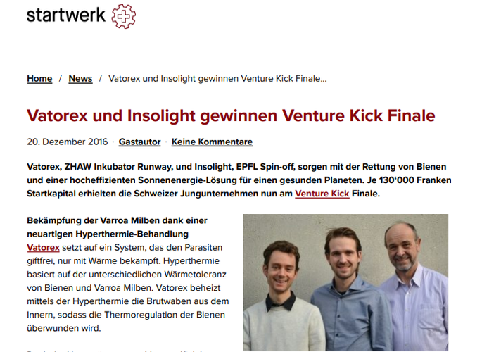 Vatorex und Insolight gewinnen Venture Kick Finale